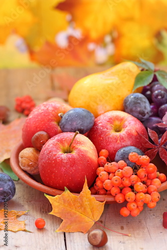 Autumn still life with assorted fruit, berries and nuts