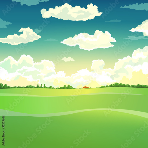 Beautiful country landscape. Vector illustration. vector illustration with country landscape. sky and meadow