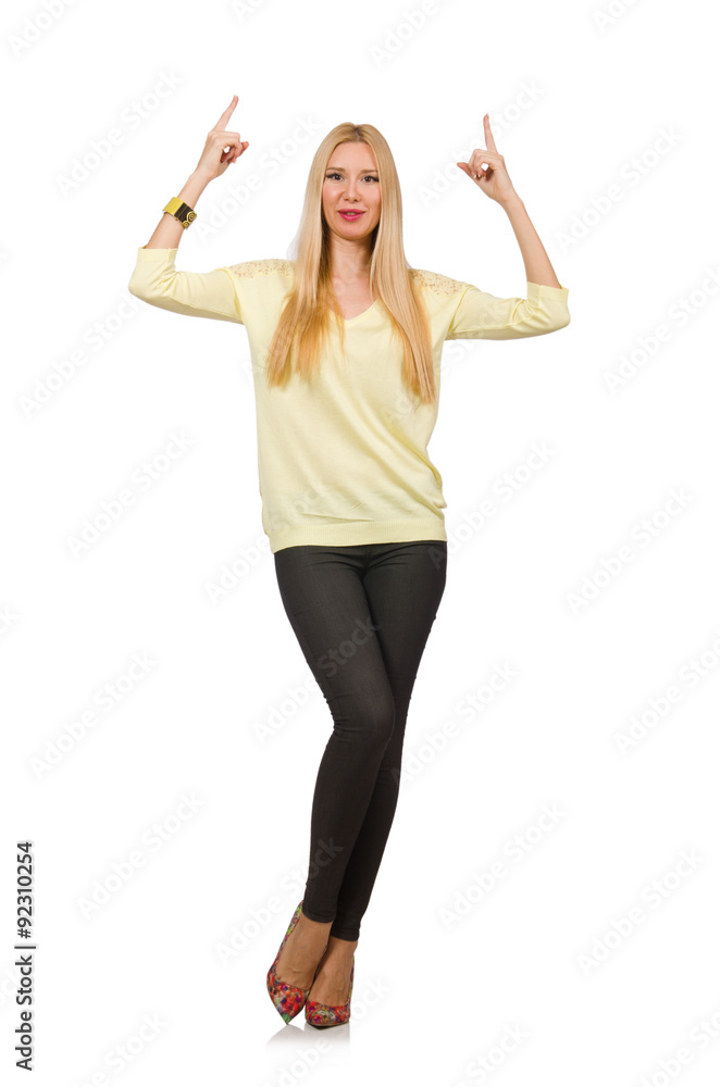 Pretty woman in yellow blouse isolated on white Pretty woman in yellow blouse isolated on white