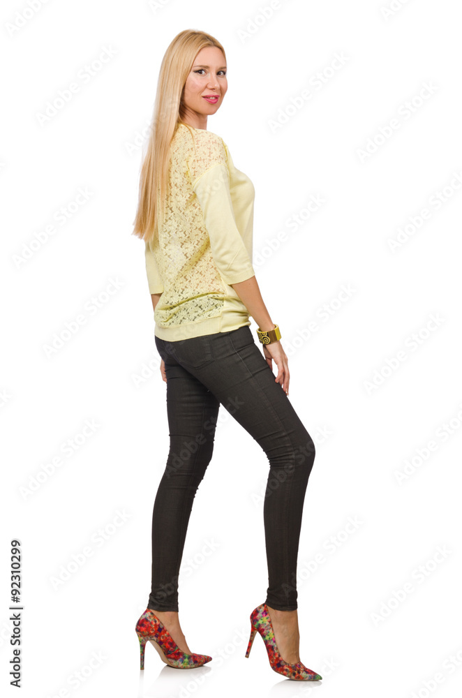 Pretty woman in yellow blouse isolated on white Pretty woman in yellow blouse isolated on white