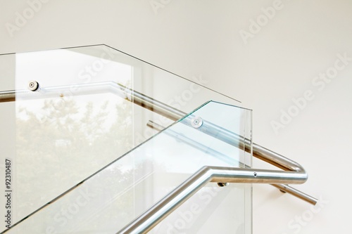 Modern architecture interior with glass balustrade