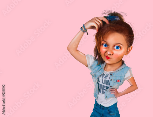 a girl on a pink background