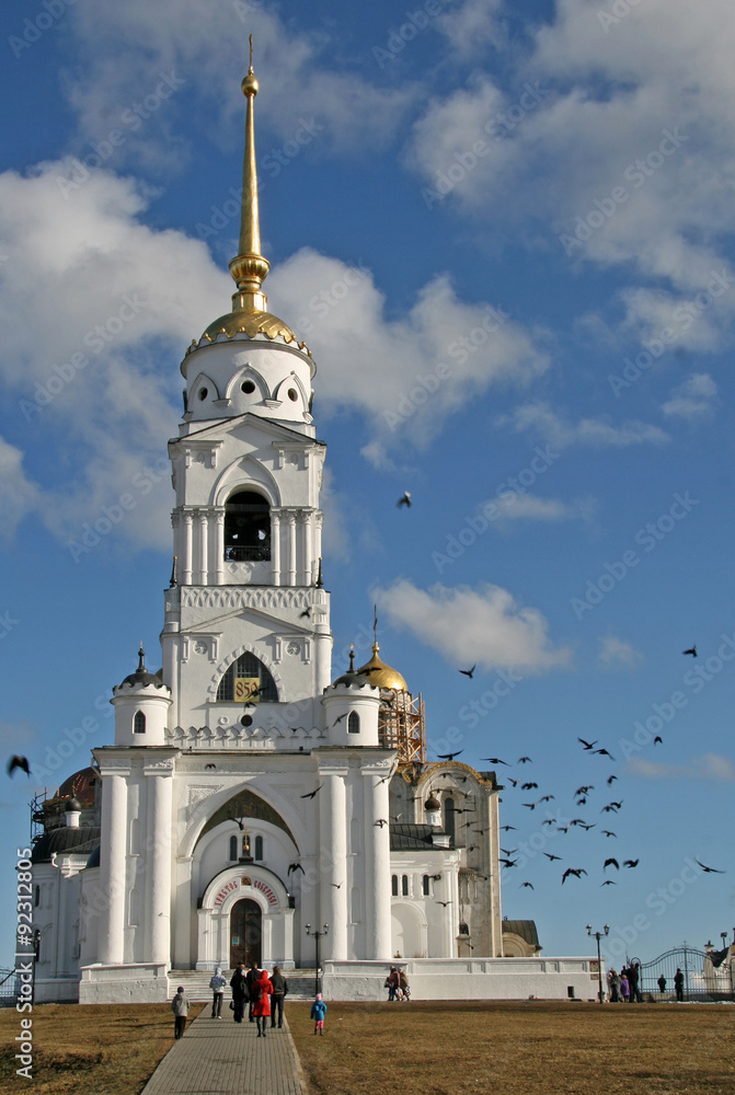 VLADIMIR, RUSSIA - APRIL 18, 2009: The bell tower of the Dormiti VLADIMIR, RUSSIA - APRIL 18, 2009: The bell tower of the Dormiti