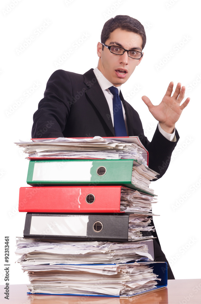 Busy businessman under work stress Busy businessman under work stress