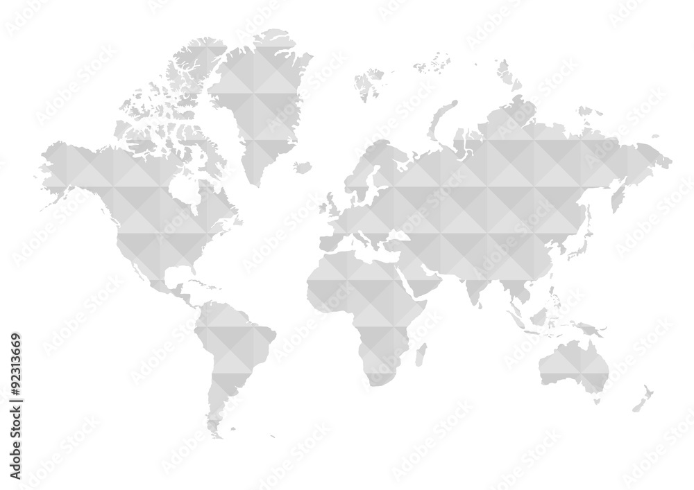 Vector : World map on abstract triangle and square background