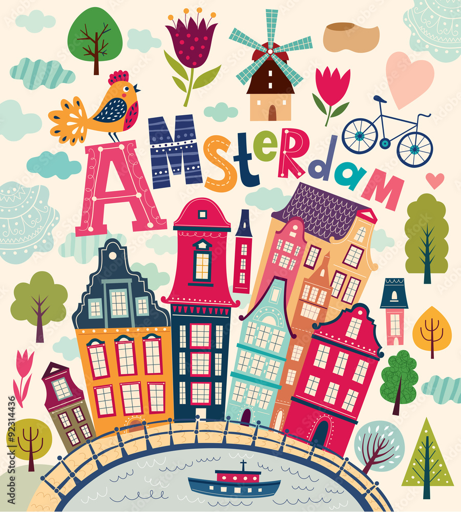 Fototapeta premium Amsterdam symbols