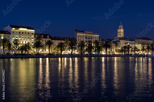 Riva waterfront promenade at the old town in Split  Croatia at night.
