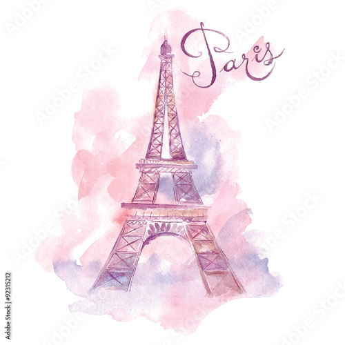 Vector watercolor illustration with Eiffel tower