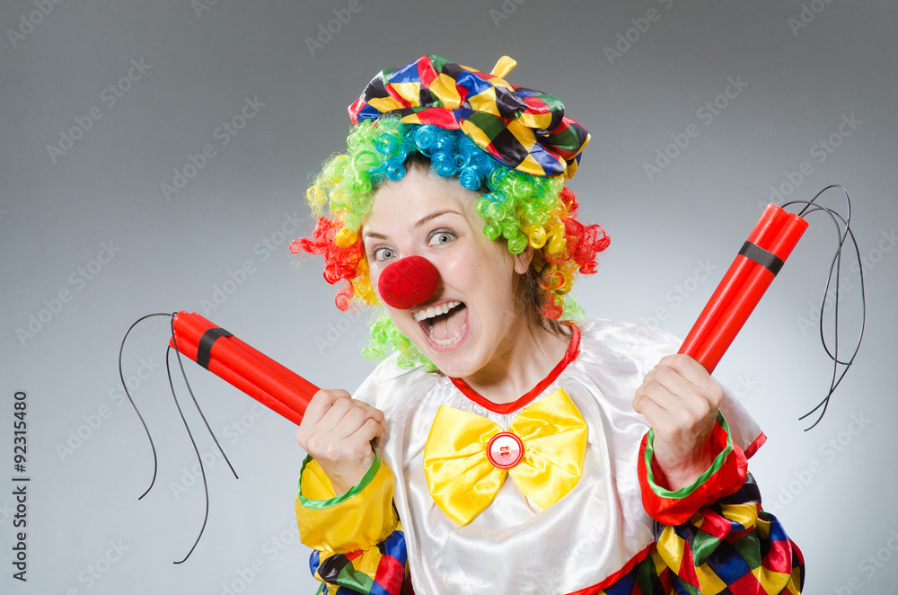 Clown with dynamite in funny concept Clown with dynamite in funny concept