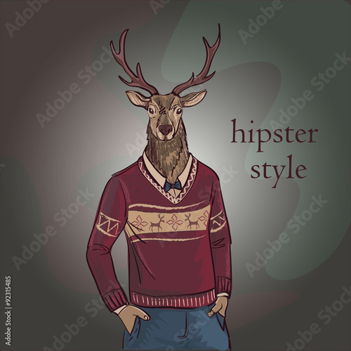 Hand Drawn Vector Illustration of Deer Hipster