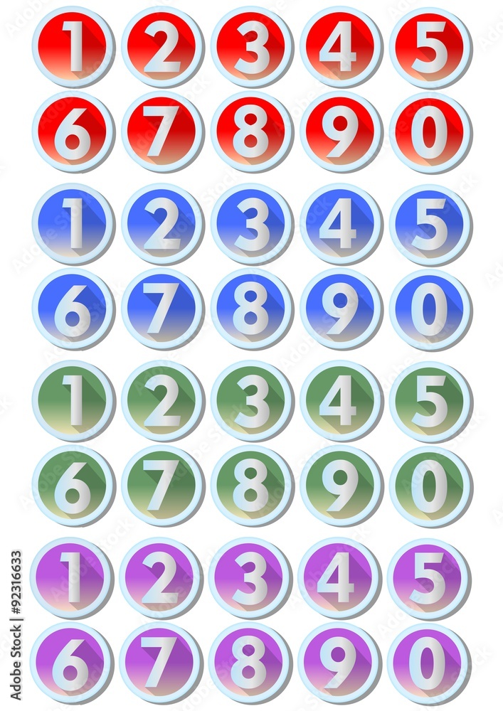 Set of artistic number buttons with frames in metallic silver design in four color variants - red, blue, green, purple, gradient effect. To use in infographic templates, presentation, web Set of artistic number buttons with frames in metallic silver design in four color variants - red, blue, green, purple, gradient effect. To use in infographic templates, presentation, web