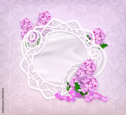 Lace frame, lilac romantic vector background