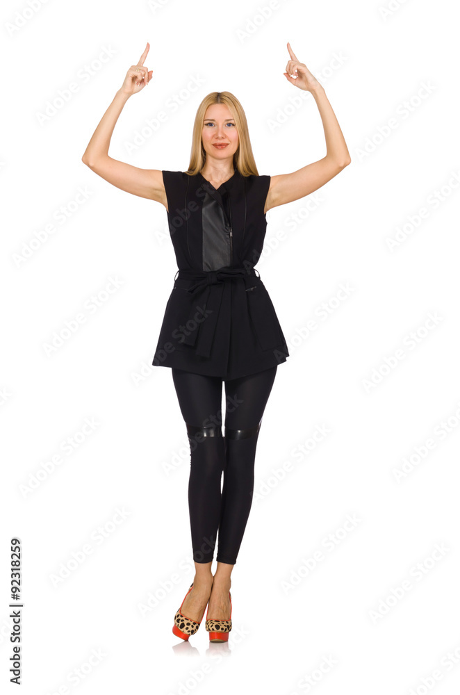 Pretty woman in tight black pants isolated on white Pretty woman in tight black pants isolated on white