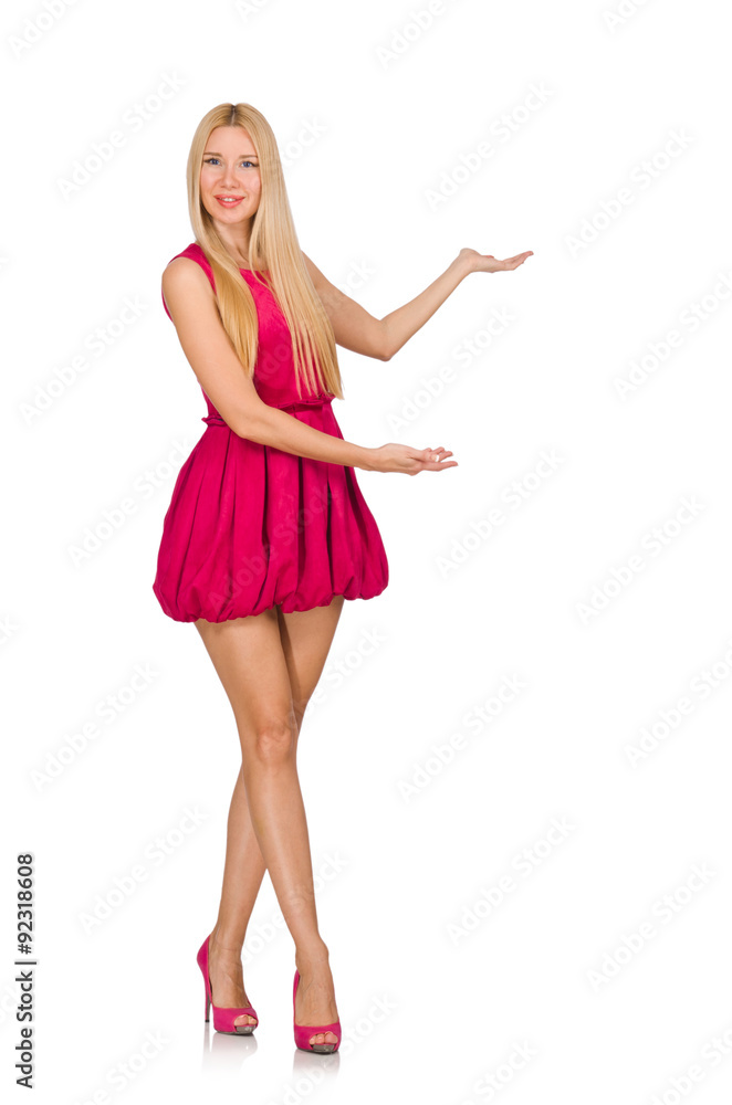 Young woman in pink dress isolated on white Young woman in pink dress isolated on white