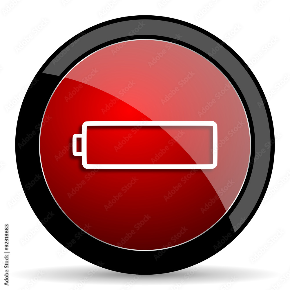 battery red circle glossy web icon on white background - set440