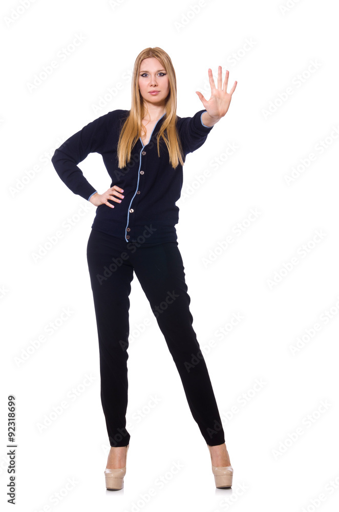Tall young woman in black clothing isolated on white Tall young woman in black clothing isolated on white