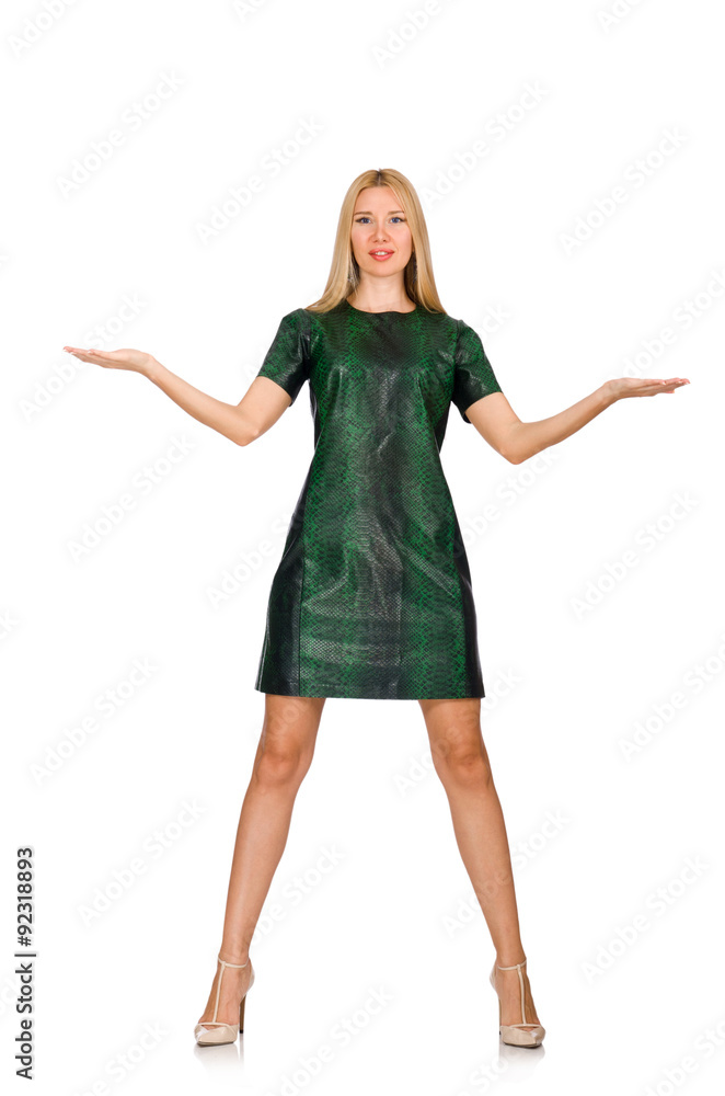Young woman in green dress isolated on white Young woman in green dress isolated on white
