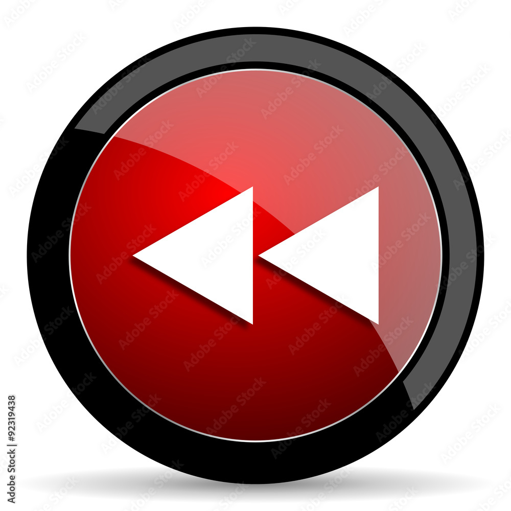 rewind red circle glossy web icon on white background - set440 rewind red circle glossy web icon on white background - set440