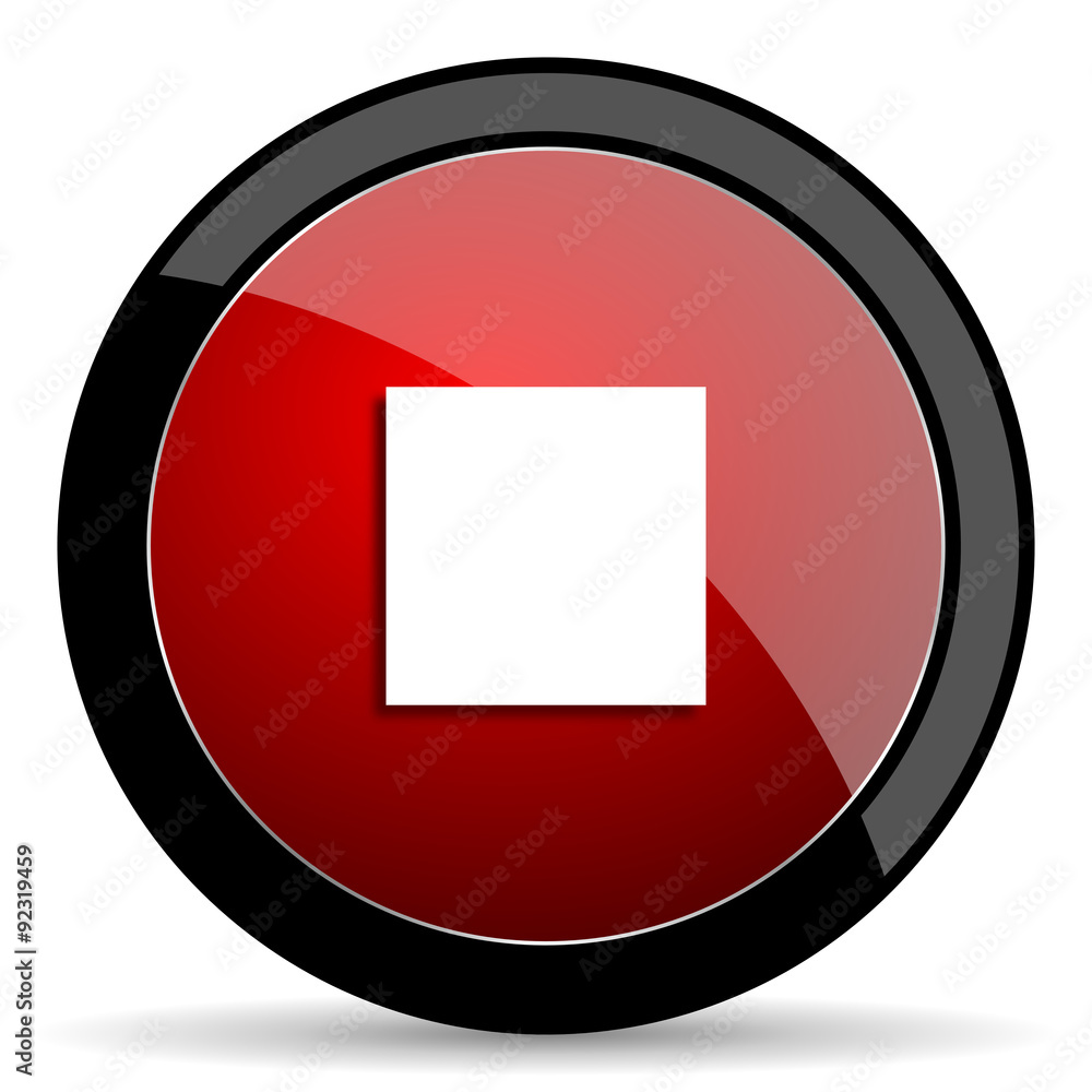 stop red circle glossy web icon on white background - set440