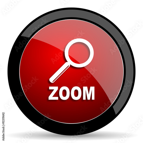 zoom red circle glossy web icon on white background - set440
