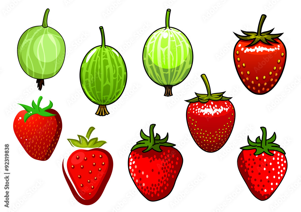Fresh red strawberry and green gooseberry Fresh red strawberry and green gooseberry