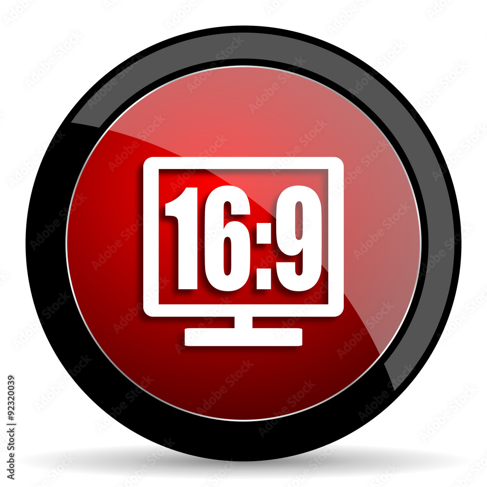 16 9 display red circle glossy web icon on white background - set440 16 9 display red circle glossy web icon on white background - set440