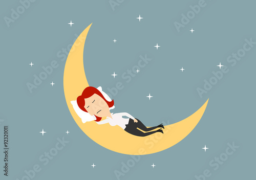 Businesswoman sleeping on golden moon