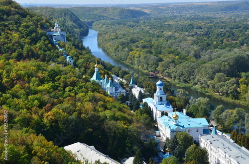 Вид с горы на монастырь и реку photo