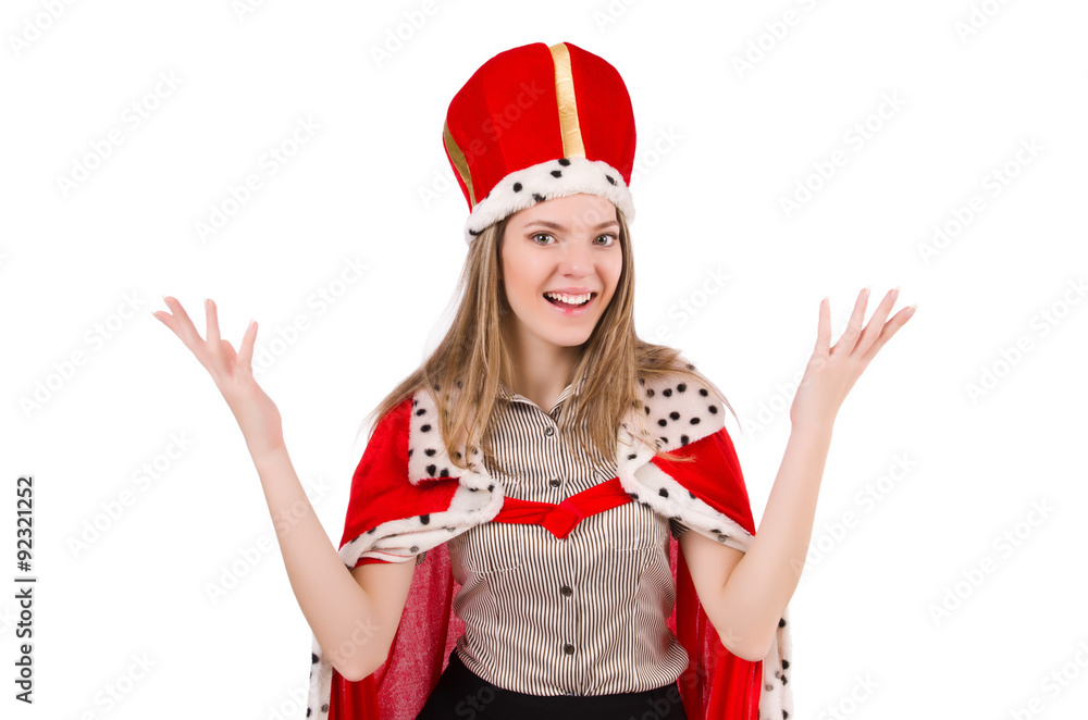Businesslady wearing crown isolated on white Businesslady wearing crown isolated on white