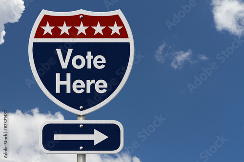 American Vote Here Highway Road Sign