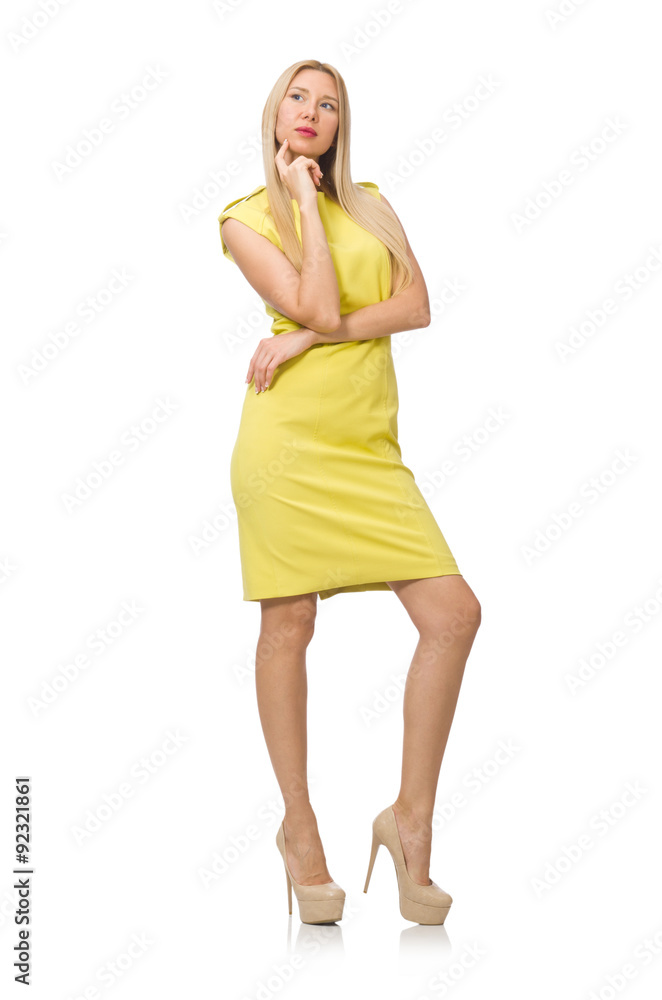 Pretty fair girl in yellow dress isolated on white Pretty fair girl in yellow dress isolated on white