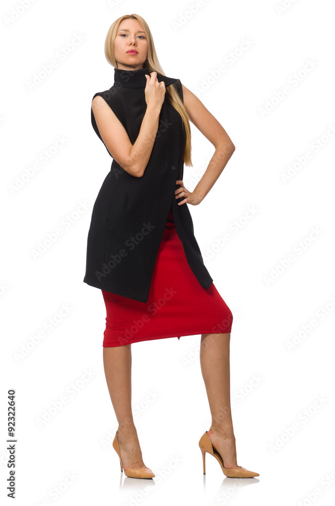 Pretty young girl in bordo skirt isolated on white Pretty young girl in bordo skirt isolated on white