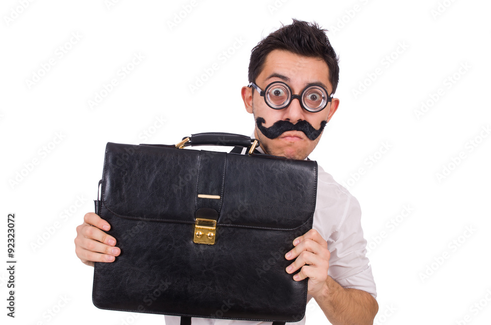 Young man with briefcase isolated on white Young man with briefcase isolated on white