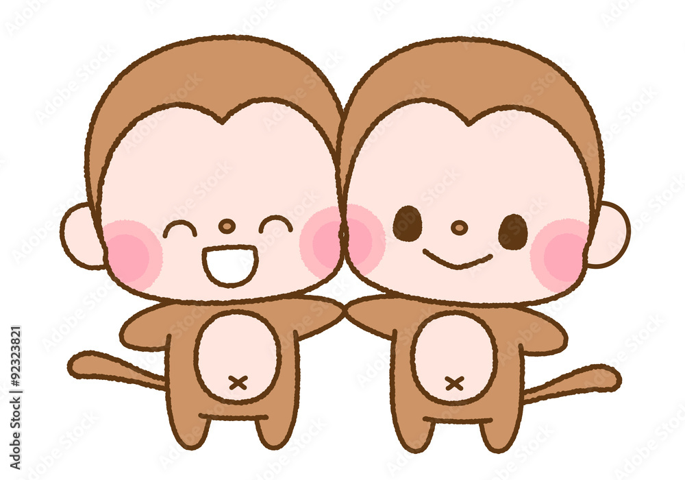 仲良しの猿キャラクター イラストカット Stock Illustration Adobe Stock