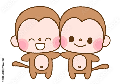 仲良しの猿キャラクター イラストカット Stock Illustration Adobe Stock