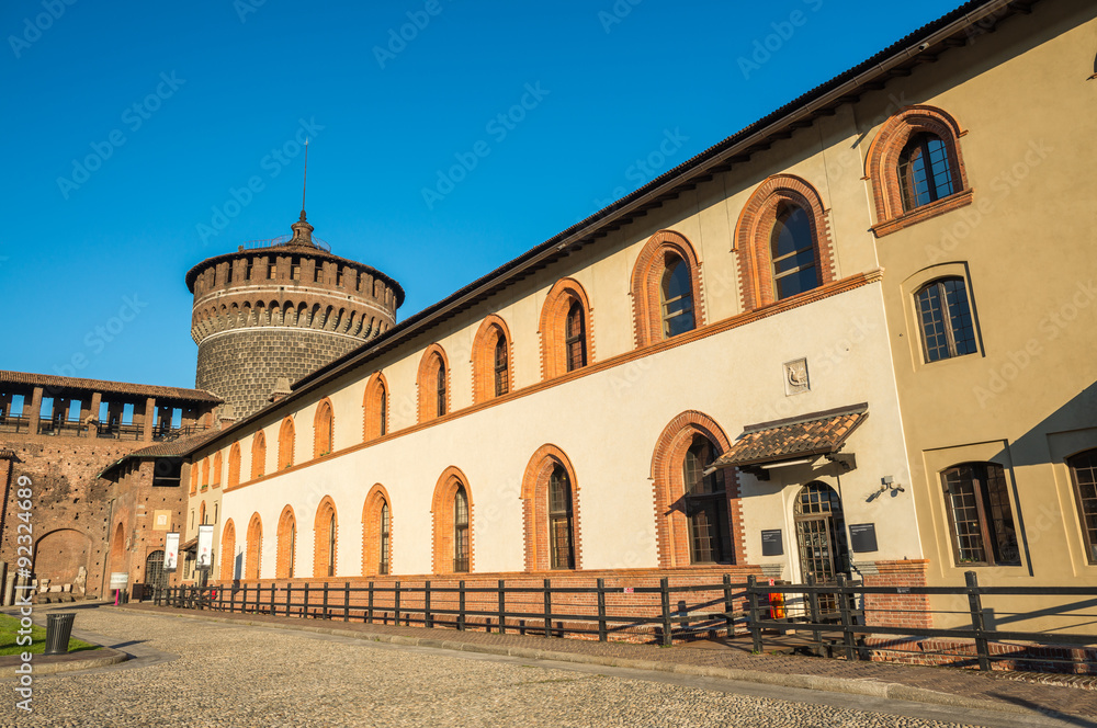 Sforza castle on a beautiful summer day, Milan