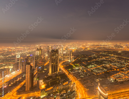 Panorama of night Dubai during sunset
