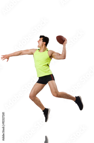 Man playing american football isolated on white