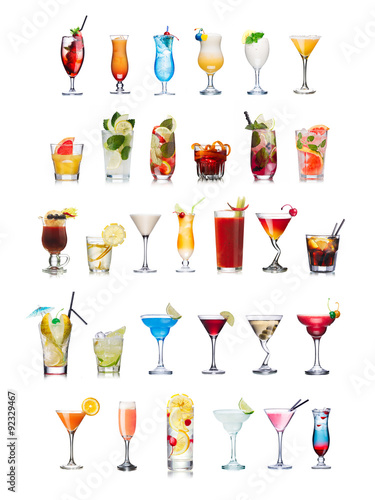 Set of popular alcoholic cocktails isolated on white 