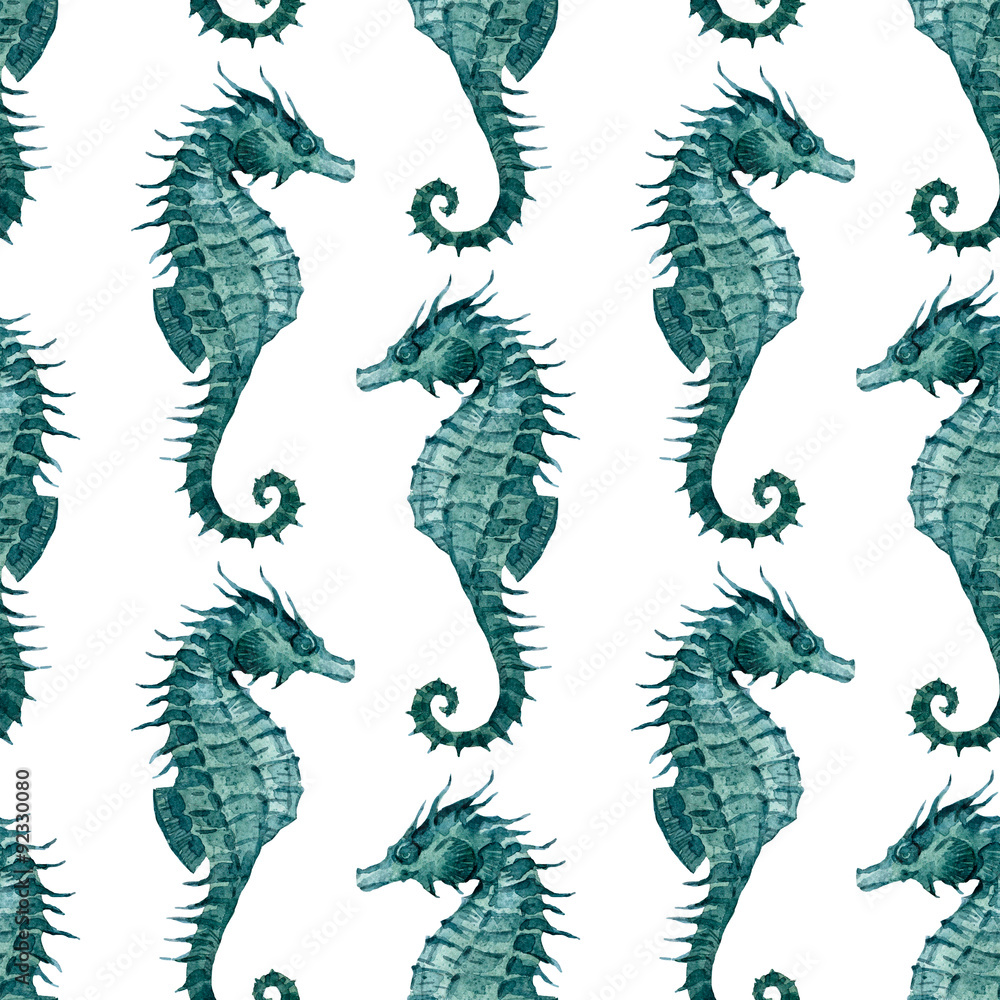 Fototapeta premium Watercolor seahorse pattern