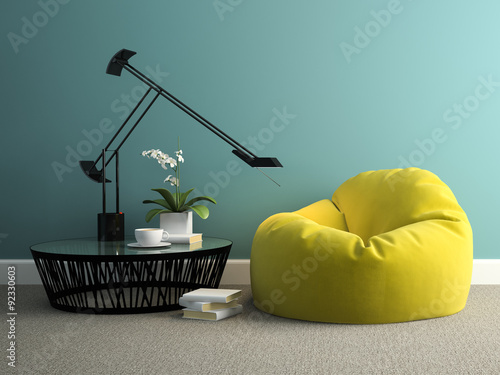 Part of interior with yellow beanbag 3d rendering photo
