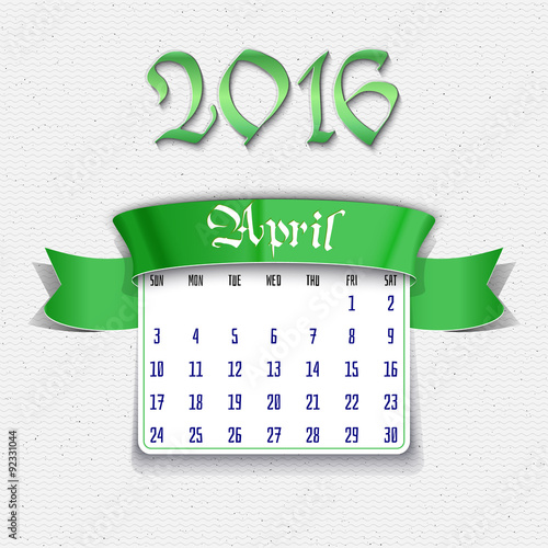 April 2016 calendar template