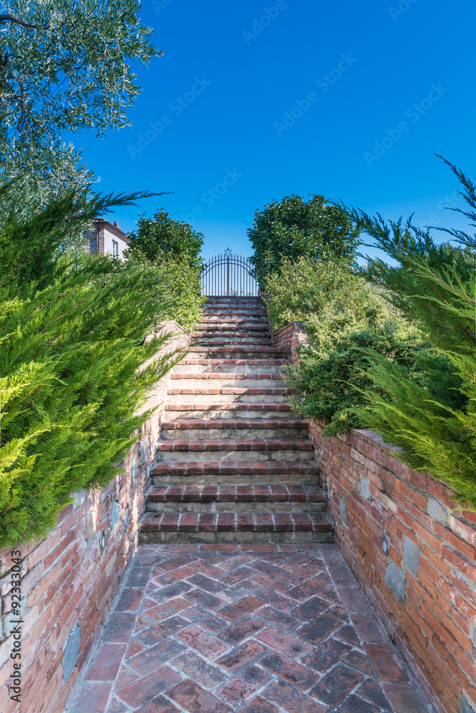 The garden with stairs in the countryside in Cortona