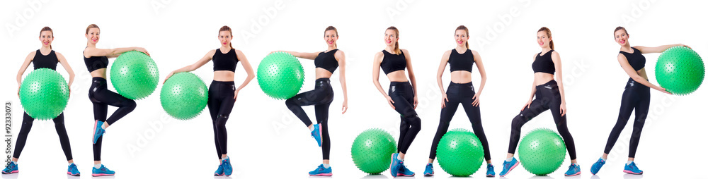 Set of photos with model and swiss ball