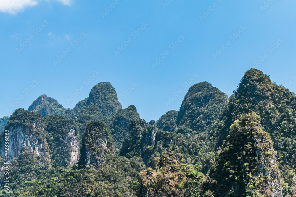 The limestone rocks in Cheow Lan Lake, Khao Sok National Park, T