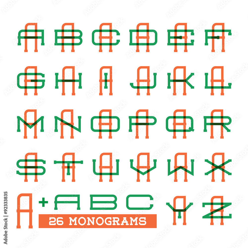 College sport team logo set. Two overprint letters monogram College sport team logo set. Two overprint letters monogram