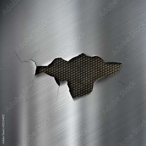 Torn hole in metal background