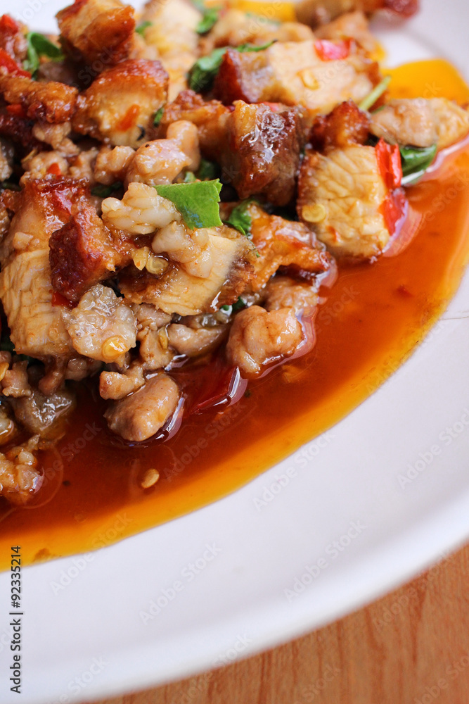 Fried pork and basil Fried pork and basil