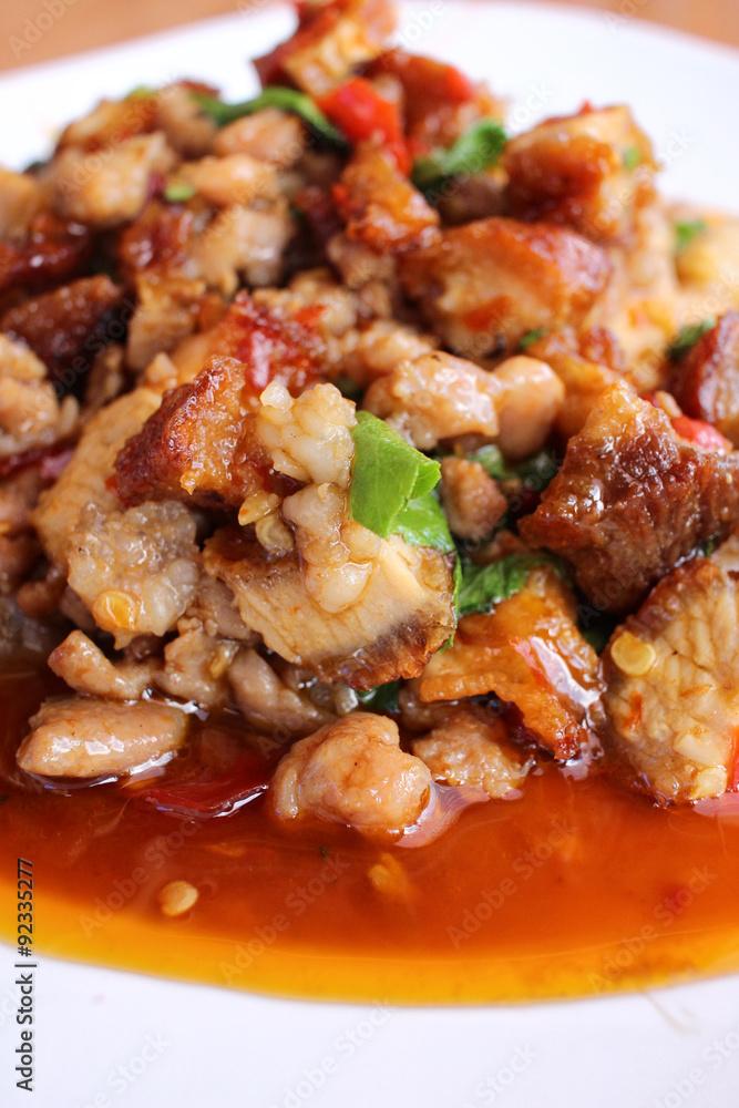 Fried pork and basil Fried pork and basil