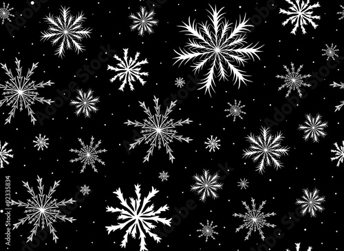 Happy New Year vector seamless pattern with figured ornamental snowflakes